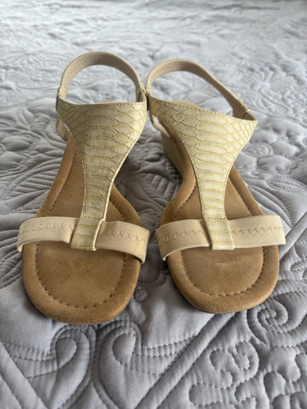 Alfani Cream T-Strap Wedge Sandals